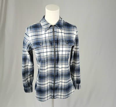 Chaps Cotton Blue and White Plaid Zip-Front Shirt S