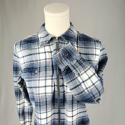 Chaps Cotton Blue and White Plaid Zip-Front Shirt S - Thumbnail 4