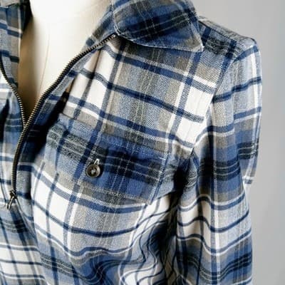 Chaps Cotton Blue and White Plaid Zip-Front Shirt S - Thumbnail 5