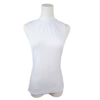 Nation LTD White Ruffle Neck Sleeveless Top Gold Snaps Fitted Size XS Girly - Image 1