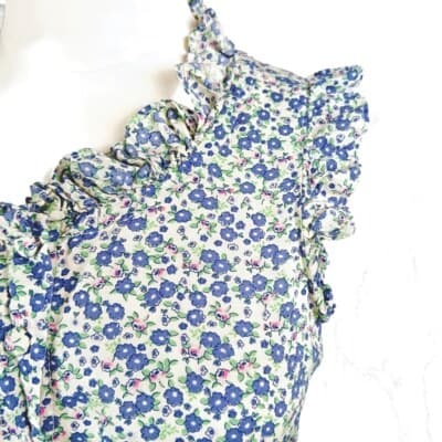 XXI White Blue Floral Ruffle Mini Dress Smocked Waist Button Front Size M - Thumbnail 4