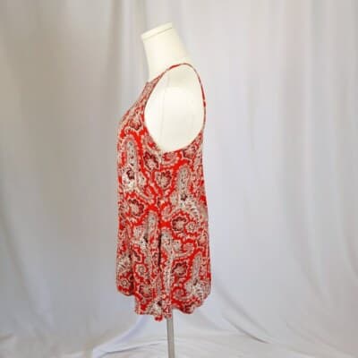 American Eagle Outfitters Red Paisley Mini Dress XS Bohemian Halter Keyhole Back - Thumbnail 2