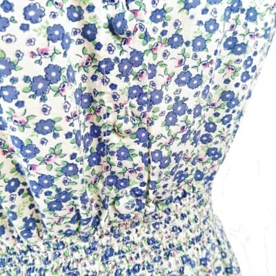 XXI White Blue Floral Ruffle Mini Dress Smocked Waist Button Front Size M - Thumbnail 5