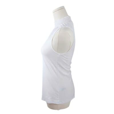 Nation LTD White Ruffle Neck Sleeveless Top Gold Snaps Fitted Size XS Girly - Thumbnail 2