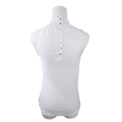 Nation LTD White Ruffle Neck Sleeveless Top Gold Snaps Fitted Size XS Girly - Thumbnail 3