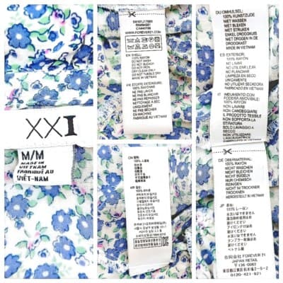 XXI White Blue Floral Ruffle Mini Dress Smocked Waist Button Front Size M - Thumbnail 6