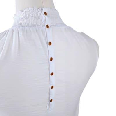 Nation LTD White Ruffle Neck Sleeveless Top Gold Snaps Fitted Size XS Girly - Thumbnail 5