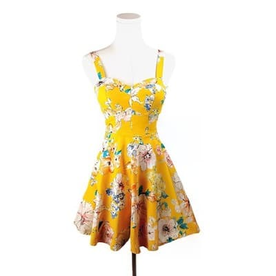 Bailey Blue Yellow Floral Fit & Flare Sweetheart Mini Dress XS
