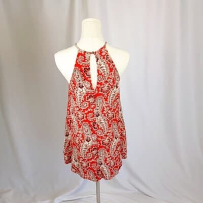 American Eagle Outfitters Red Paisley Mini Dress XS Bohemian Halter Keyhole Back - Thumbnail 3