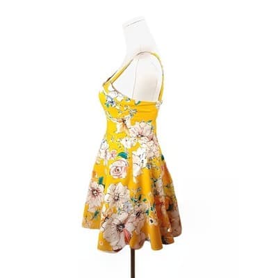 Bailey Blue Yellow Floral Fit & Flare Sweetheart Mini Dress XS - Thumbnail 2