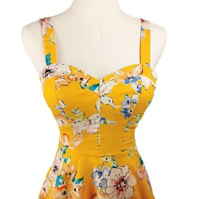 Bailey Blue Yellow Floral Fit & Flare Sweetheart Mini Dress XS - Thumbnail 4