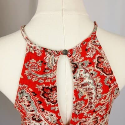 American Eagle Outfitters Red Paisley Mini Dress XS Bohemian Halter Keyhole Back - Thumbnail 4