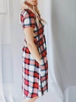 NWOT Honeyuppy Red and White Plaid Short Sleeve Midi Dress S - Thumbnail 2