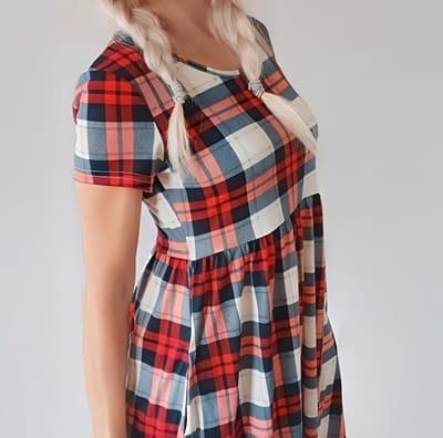 NWOT Honeyuppy Red and White Plaid Short Sleeve Midi Dress S - Thumbnail 4