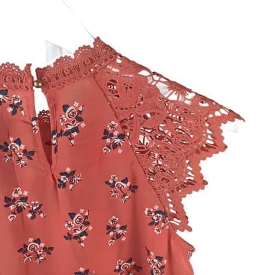 NWOT Chance Or Fate Burnt Orange Floral Lace Relaxed Fit Blouse S - Thumbnail 4