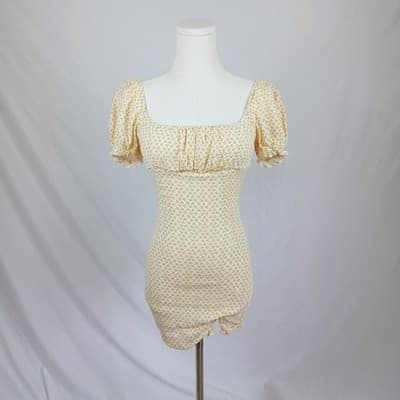 Skylar + Madison Yellow Smocked Puff Sleeve Mini Dress S - Image 1