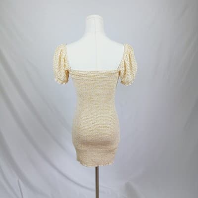 Skylar + Madison Yellow Smocked Puff Sleeve Mini Dress S - Thumbnail 3