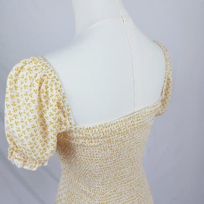 Skylar + Madison Yellow Smocked Puff Sleeve Mini Dress S - Thumbnail 5