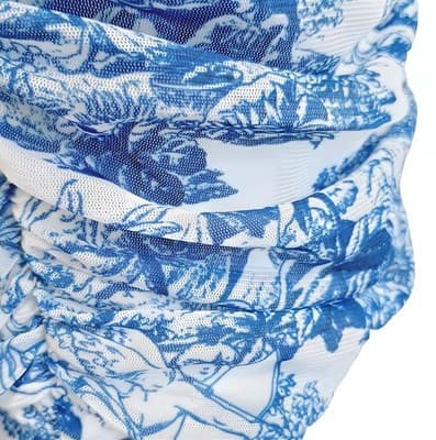 SHEIN Blue and White Toile Ruched Bodycon Mini Dress XS - Thumbnail 5