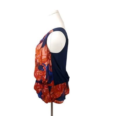 Leifsdottir Anthropologie Navy and Orange Red Silk Asymmetric Faux Wrap Blouse 0 - Thumbnail 2