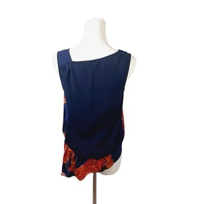 Leifsdottir Anthropologie Navy and Orange Red Silk Asymmetric Faux Wrap Blouse 0 - Thumbnail 3