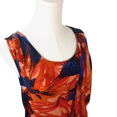 Leifsdottir Anthropologie Navy and Orange Red Silk Asymmetric Faux Wrap Blouse 0 - Thumbnail 5