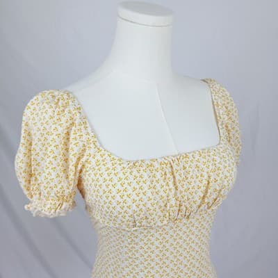 Skylar + Madison Yellow Smocked Puff Sleeve Mini Dress S - Thumbnail 4