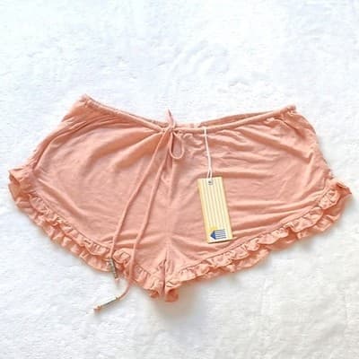 New Orange Ruffle Trim Lounge Shorts Beach House Brand S Drawstring Flowy Loose - Thumbnail 5