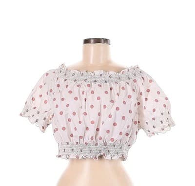 J. Crew Red and White Polka Dot Puff Sleeve Smocked Top M