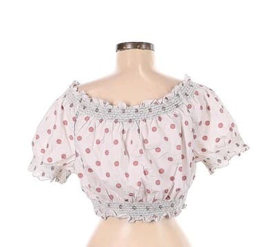 J. Crew Red and White Polka Dot Puff Sleeve Smocked Top M - Thumbnail 2