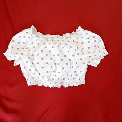 J. Crew Red and White Polka Dot Puff Sleeve Smocked Top M - Thumbnail 3