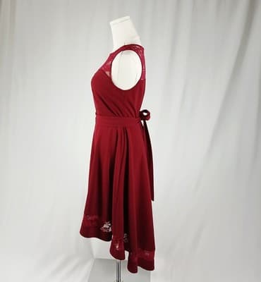 Gardenwed Burgundy Lace Sleeveless Midi Formal Dress S - Thumbnail 2