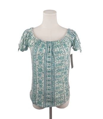 NWOT Planet Gold Aqua Floral Striped Boho Adjustable Sleeve Top S - Image 1