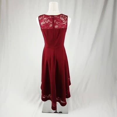 Gardenwed Burgundy Lace Sleeveless Midi Formal Dress S - Thumbnail 3