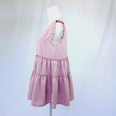 Ruffle Tiered Sleeveless Top Pink Babydoll Style V-Neck S Ruffle Trim - Thumbnail 3