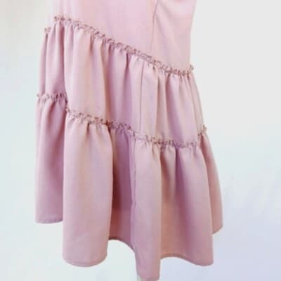 Ruffle Tiered Sleeveless Top Pink Babydoll Style V-Neck S Ruffle Trim - Thumbnail 4