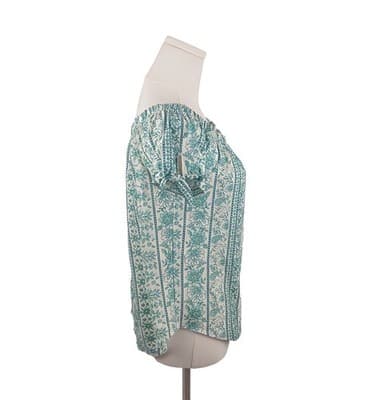 NWOT Planet Gold Aqua Floral Striped Boho Adjustable Sleeve Top S - Thumbnail 2