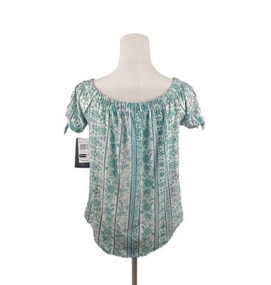 NWOT Planet Gold Aqua Floral Striped Boho Adjustable Sleeve Top S - Thumbnail 3