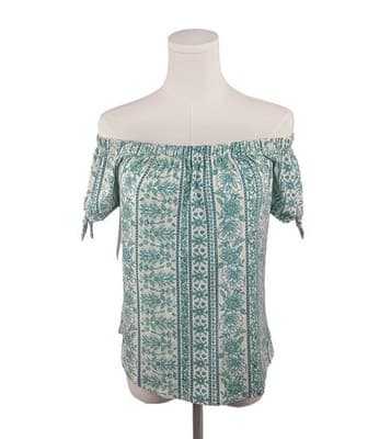 NWOT Planet Gold Aqua Floral Striped Boho Adjustable Sleeve Top S - Thumbnail 5