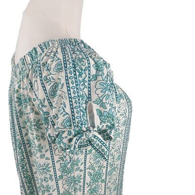 NWOT Planet Gold Aqua Floral Striped Boho Adjustable Sleeve Top S - Thumbnail 4