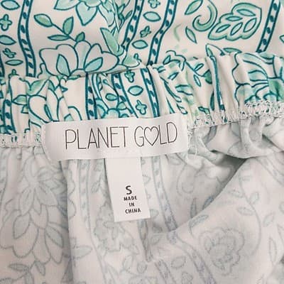NWOT Planet Gold Aqua Floral Striped Boho Adjustable Sleeve Top S - Thumbnail 6