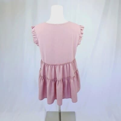 Ruffle Tiered Sleeveless Top Pink Babydoll Style V-Neck S Ruffle Trim - Thumbnail 5