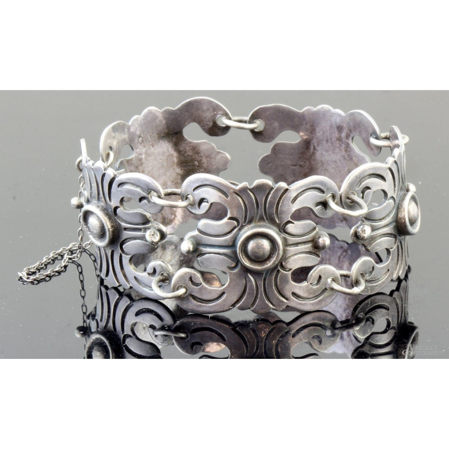 MEXICO SILVER 1920s-1940s Five Panel Link Bracelet - 7.0" - 7.5"(l) - Image 1