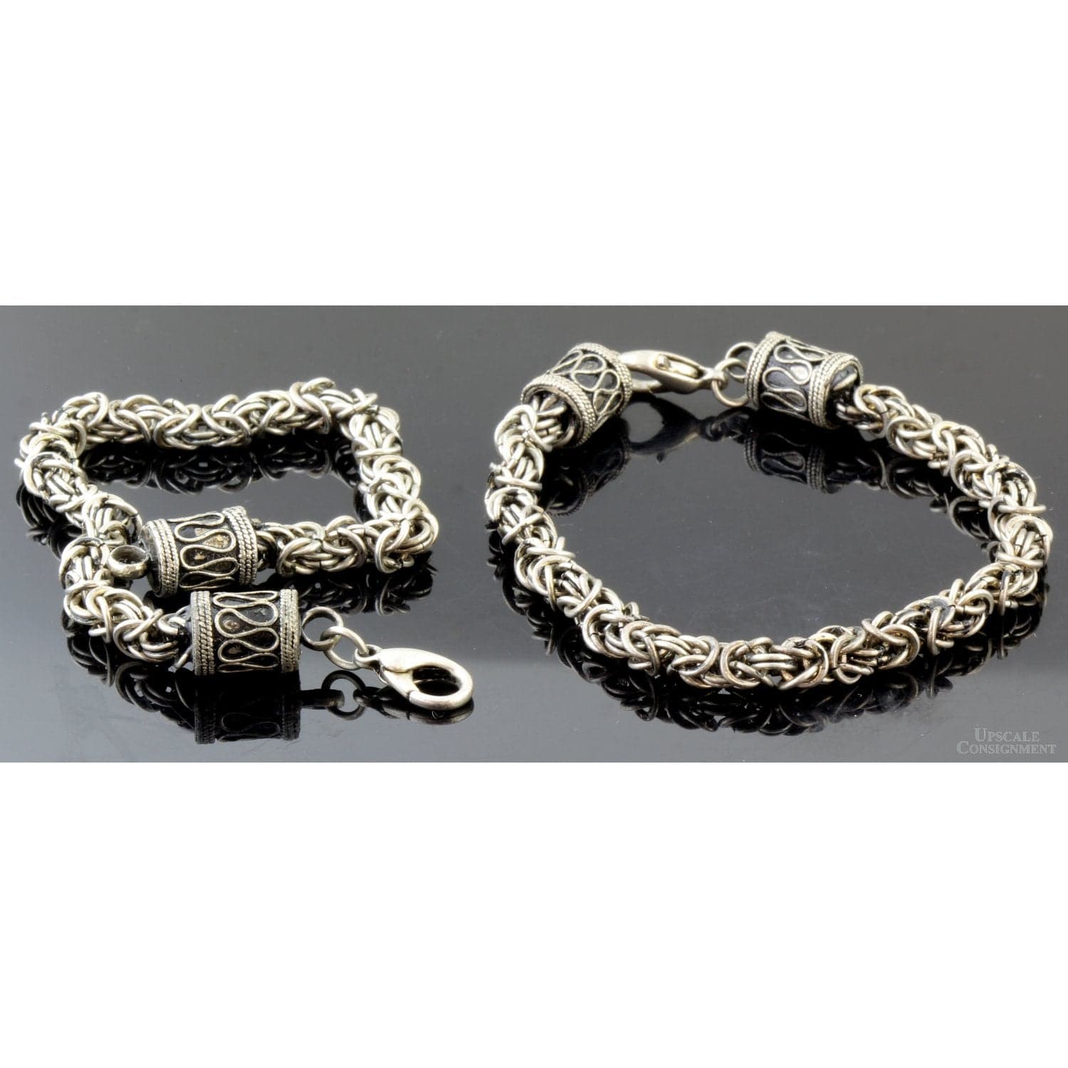 Antiqued Byzantine Link Bracelets, Silver (Pair) - 8" - Image 1