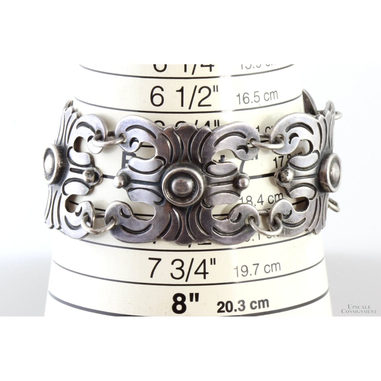 MEXICO SILVER 1920s-1940s Five Panel Link Bracelet - 7.0" - 7.5"(l) - Thumbnail 3