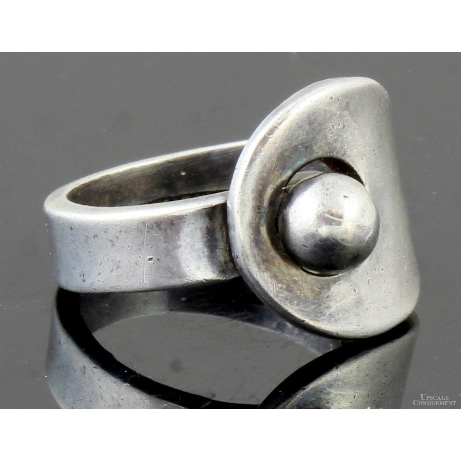 Eagle-Marked Taxco Sterling Silver Modernist Ring - Size 7.5 - Thumbnail 2