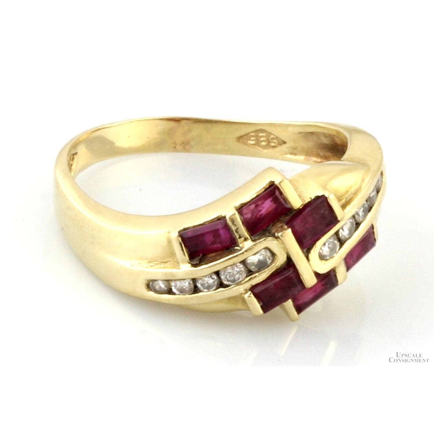 Natural Ruby Gemstones & Diamond Ring in 14K Yellow Gold - Size 7.5 - Thumbnail 2