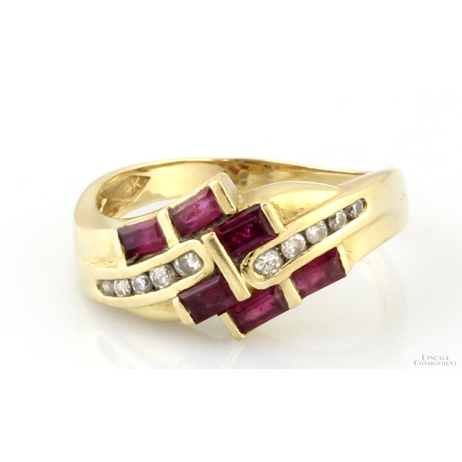 Natural Ruby Gemstones & Diamond Ring in 14K Yellow Gold - Size 7.5 - Image 1