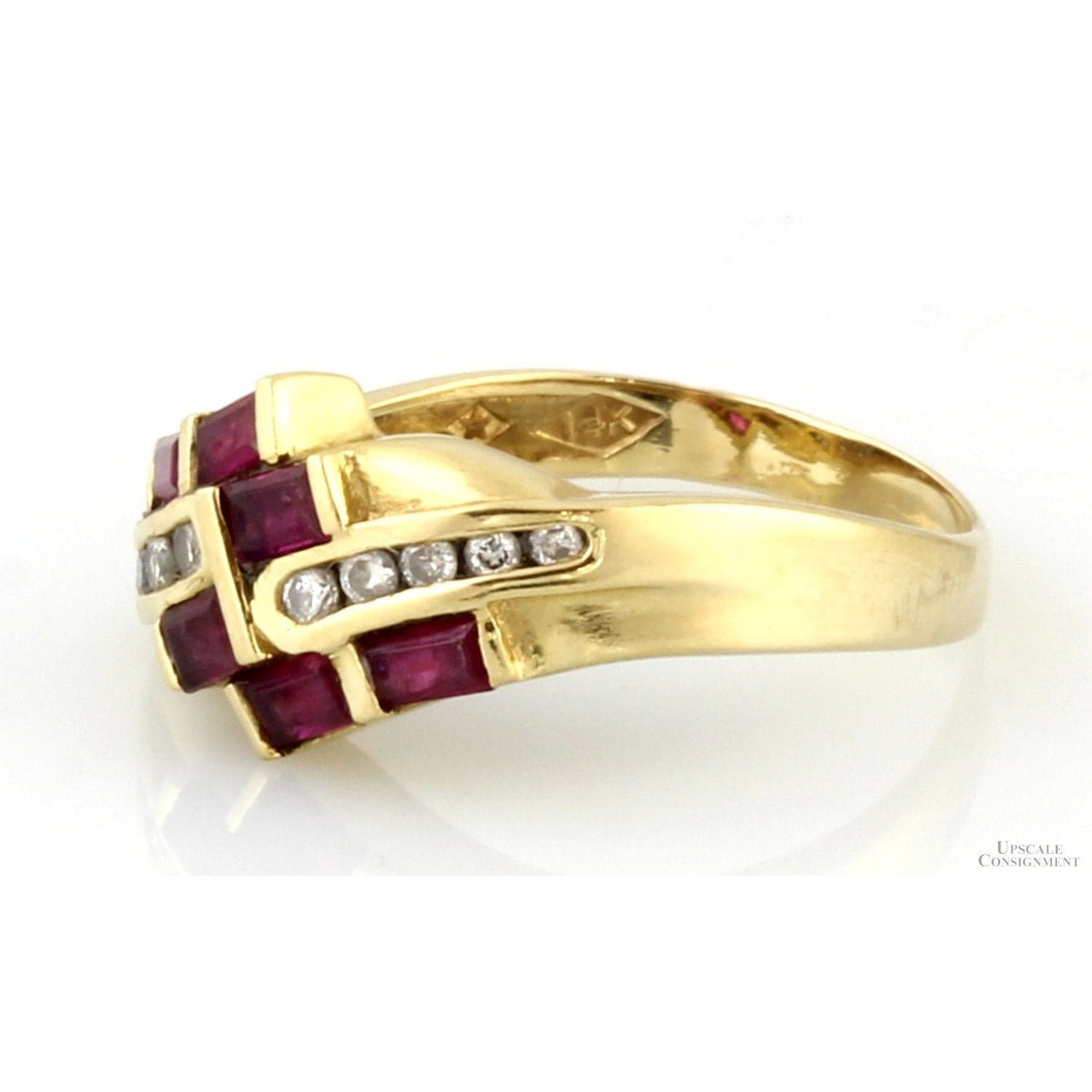 Natural Ruby Gemstones & Diamond Ring in 14K Yellow Gold - Size 7.5 - Thumbnail 3
