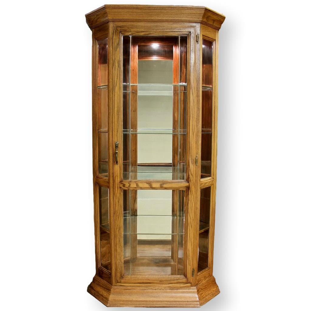 Oak Corner Curio w/Leaded Glass - Image 1